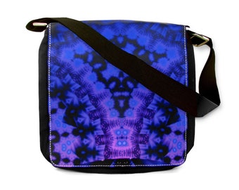 Deep Purple and Blue Geometric Design Messenger Bag, Over the Shoulder, Changeable Art Flap  - "Intuition"