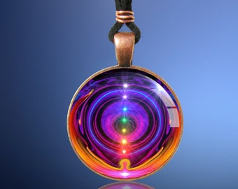 Chakra Necklace, Rainbow Reiki Jewelry, Spiritual Energy Art Pendant "Chakra Alignment"