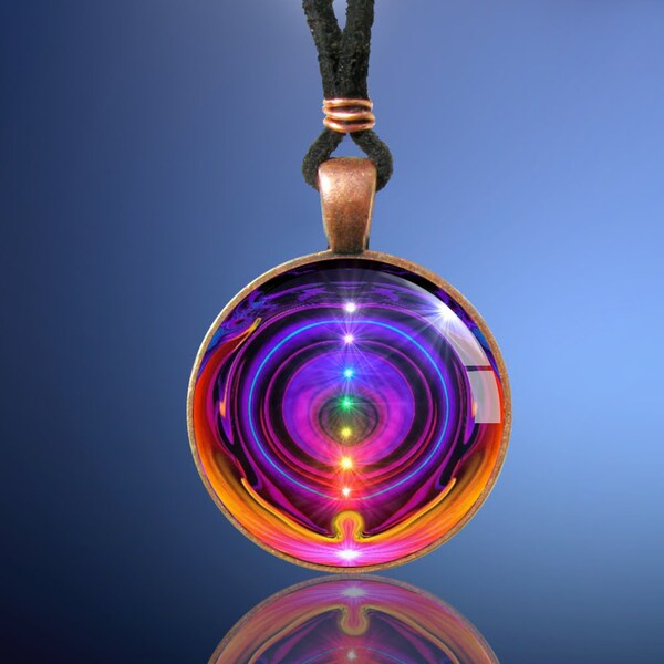 Chakra Necklace, Rainbow Reiki Jewelry, Spiritual Energy Art Pendant "Chakra Alignment"