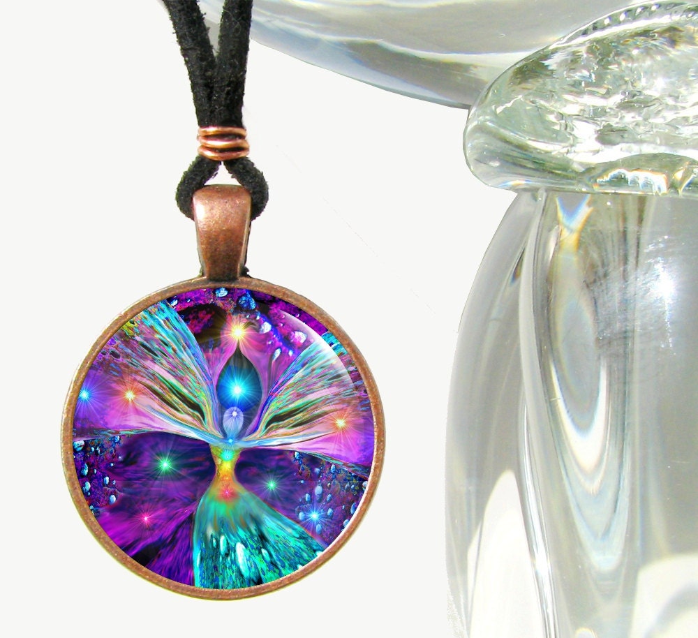Chakra Necklace, Unique Rainbow Jewelry, Angel Pendant bubbles of