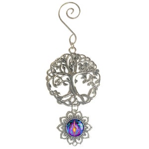 Tree of Life Pewter Ornament with Violet Flame Fairy Art Pendant, Meaningful Gift Transmutation image 5