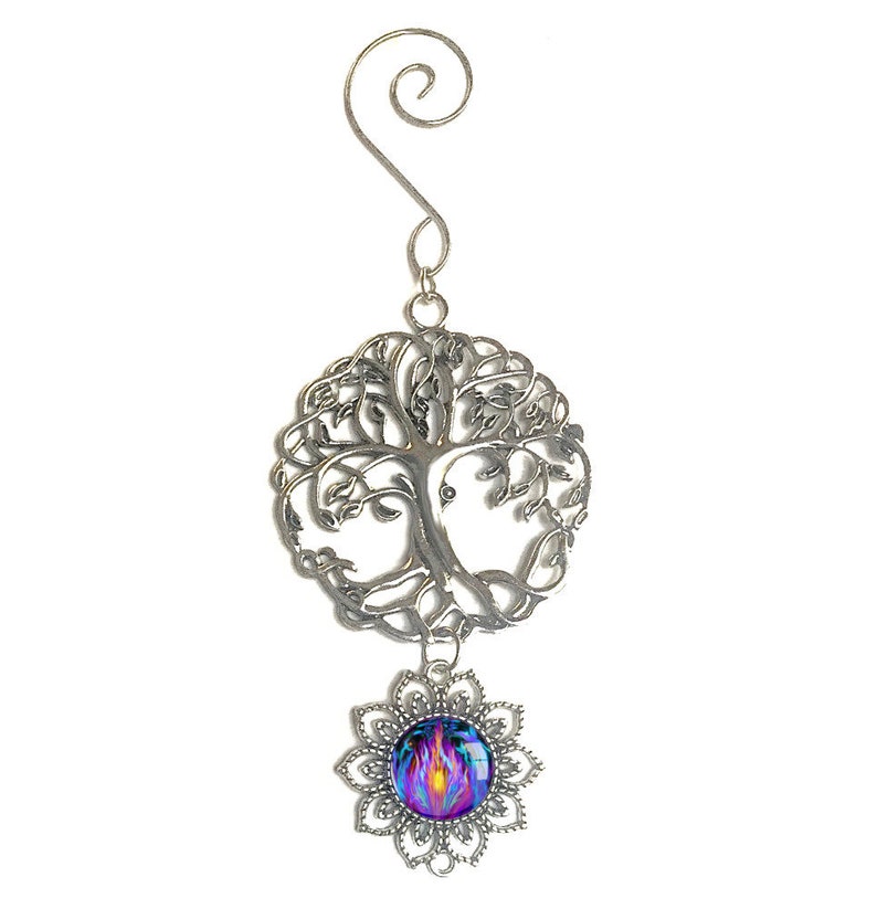 Tree of Life Pewter Ornament with Violet Flame Fairy Art Pendant, Meaningful Gift Transmutation image 5