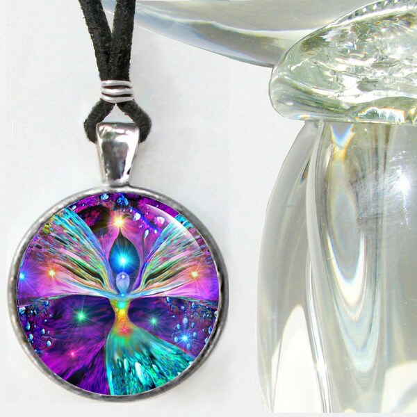 Chakra Art, Angel Necklace, Reiki Energy, Wearable Art Pendant "Bubbles of Clearing"