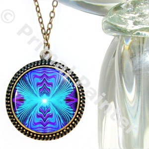 Purple Teal Chakra Jewelry, Reiki Energy Necklace, Wearable Art Intuitive Truth image 1