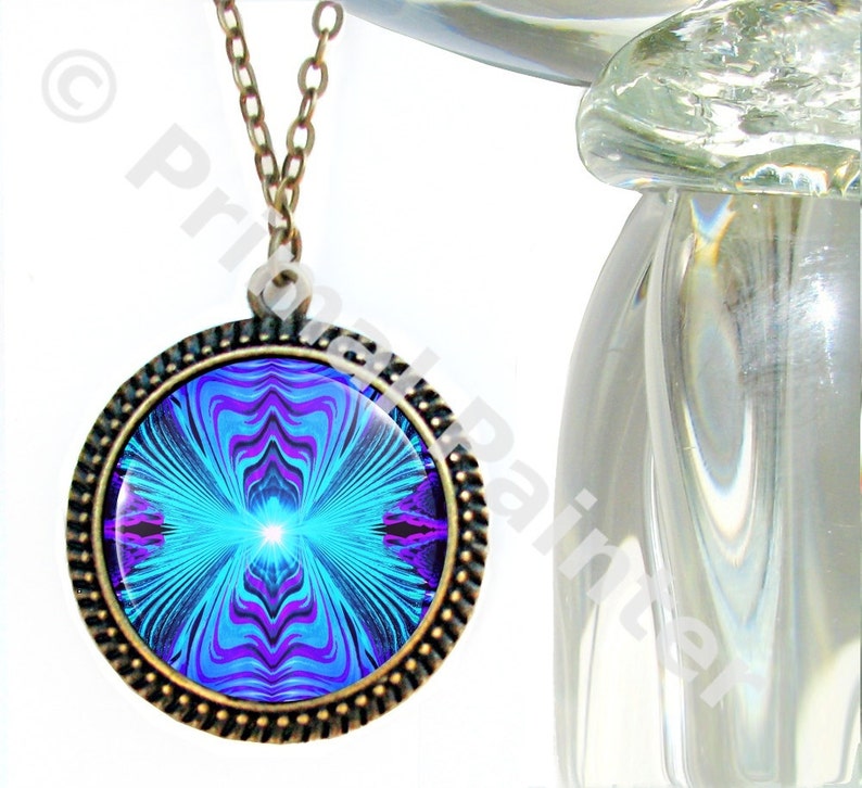 Purple Teal Chakra Jewelry, Reiki Energy Necklace, Wearable Art Intuitive Truth image 1