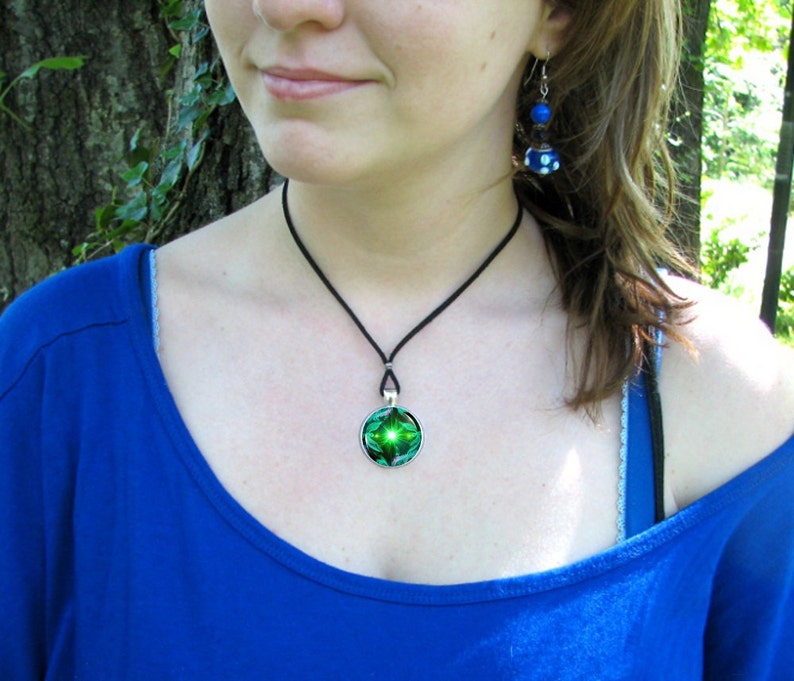 Green Necklace, Angel Art, Heart Chakra Pendant, Twin Flames Reiki Jewelry Angel Heart image 5