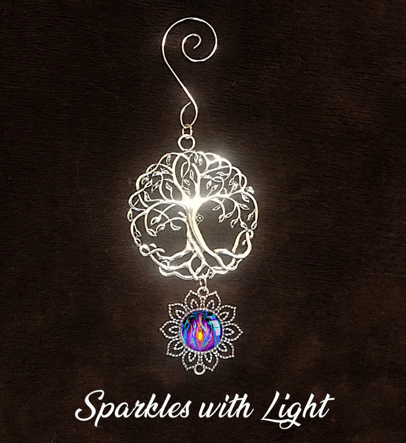 Tree of Life Pewter Ornament with Violet Flame Fairy Art Pendant, Meaningful Gift Transmutation image 4