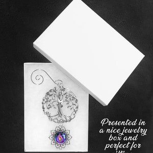 Tree of Life Pewter Ornament with Violet Flame Fairy Art Pendant, Meaningful Gift Transmutation image 7