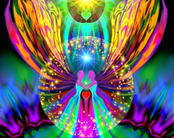 Twin Flame Art Print, Psychedelic Visionary Art, Love Manifestation - "Humankind"