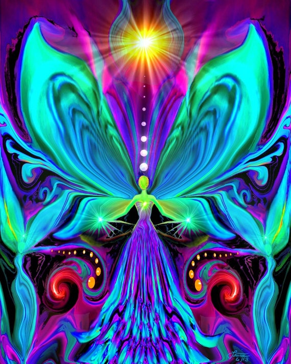 Rainbow Angel Art, Psychedelic Chakra Art Print Vibrance