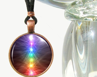 Chakra Necklace, Reiki Jewelry, Rainbow Wearable Art Pendant Necklace "Chakra Balance"