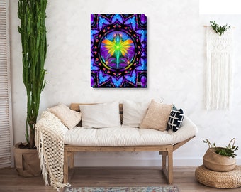 Stretched Canvas Print, Colorful Fairy Wall Decor, Mandala Visionary Art - "Centered" Mandala