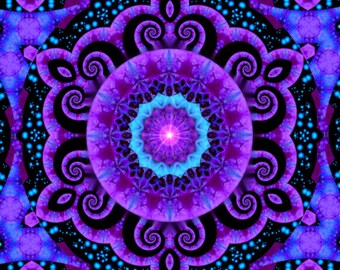 Impresión de arte de mandala púrpura, energía de Reiki de geometría sagrada, decoración de pared púrpura, intuición - "Espiral del tercer ojo"