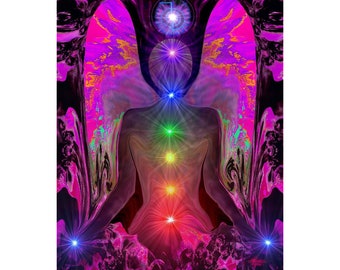 Chakra Art Print, Rainbow Angel Wall Decor, Metaphysical Artwork - "Balance Within Chaos"