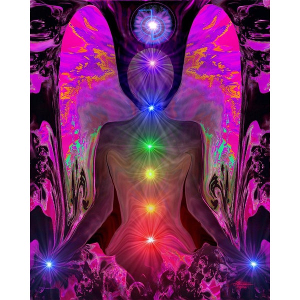 Chakra Art Print, Rainbow Angel Wall Decor, Metaphysical Artwork - "Balance Within Chaos"
