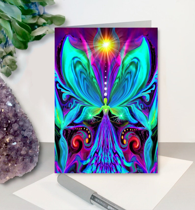 5 x 7 Colorful Angel Art Notecards, Set of 5 with Envelopes, Luxury Pearl Paper Greeting Cards, Frameable Art Cards image 6