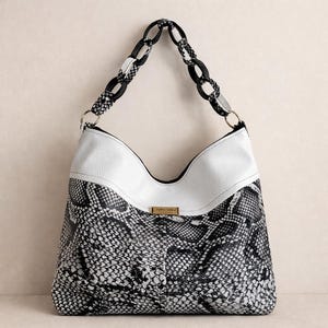 Handgemaakte hobotas met pythonprint, veganistische leren schoudertas met kettingriem