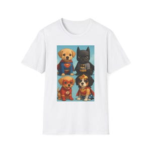 Superhero Puppy Unisex Softstyle T-Shirt, Pet Lover Gift, Dog Mom Shirt, Cute Animal Tee, Fun Birthday Present, Cartoon Dogs Tee