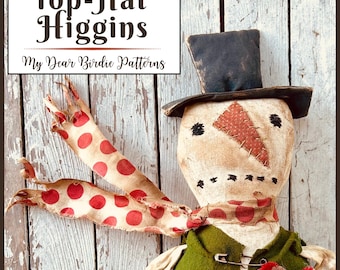 ¡NUEVO! Patrón de costura para muñeco de nieve: Higgins con sombrero de copa primitivo (patrón en PDF)
