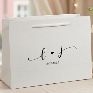 Wedding Gift Bag, Personalized Paper Gift Bag, Initials Date Favor Bag, Minimalist Bridal Shower Gift Wrap