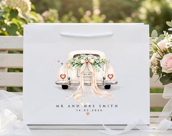 Personalized Wedding Gift Bag, Newlyweds Gift Bag For Mr And Mrs, Wedding Day Keepsake Bag, Custom Name Gift Bag
