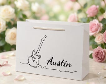 Personalized Guitar Gift Bag, Music Lover Gift Wrap, Custom Name Present Bag For Birthday Party And Special Occasions