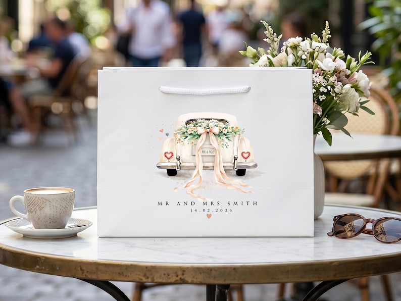 Personalisierte Hochzeitsgeschenktasche, Geschenktüte für das Brautpaar, Erinnerungstüte für den Hochzeitstag, Geschenktüte mit individuellem Namen Bild 4