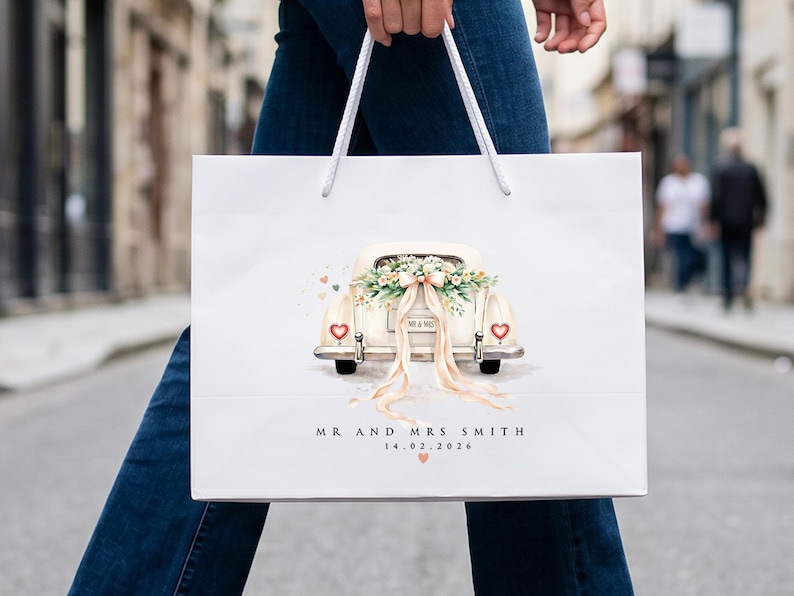 Personalisierte Hochzeitsgeschenktasche, Geschenktüte für das Brautpaar, Erinnerungstüte für den Hochzeitstag, Geschenktüte mit individuellem Namen Bild 2