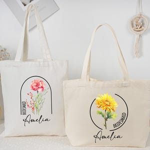 Custom Birth Month Flower Gift for Her,Personalized Canvas Tote Bag for Her,Birthday Gift for her,Bridesmaid Gifts,Wedding Gift,Gift for her
