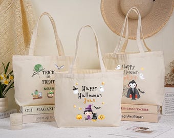 Personalized Halloween Tote Bag,Personalized Trick or Treat Bag, School Halloween Kids Gift, Halloween Candy Bag,Kids Halloween Bag