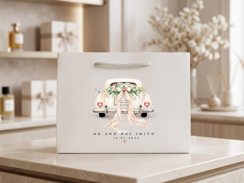 Personalisierte Hochzeitsgeschenktasche, Geschenktüte für das Brautpaar, Erinnerungstüte für den Hochzeitstag, Geschenktüte mit individuellem Namen Bild 7
