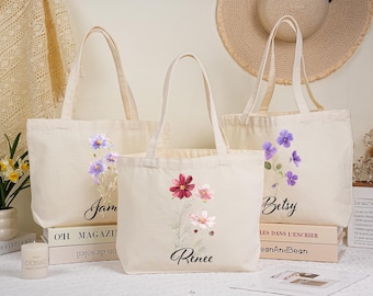 Geburtsmonat Blume Personalisierte Tragetasche,Geburtstagsgeschenk für Sie