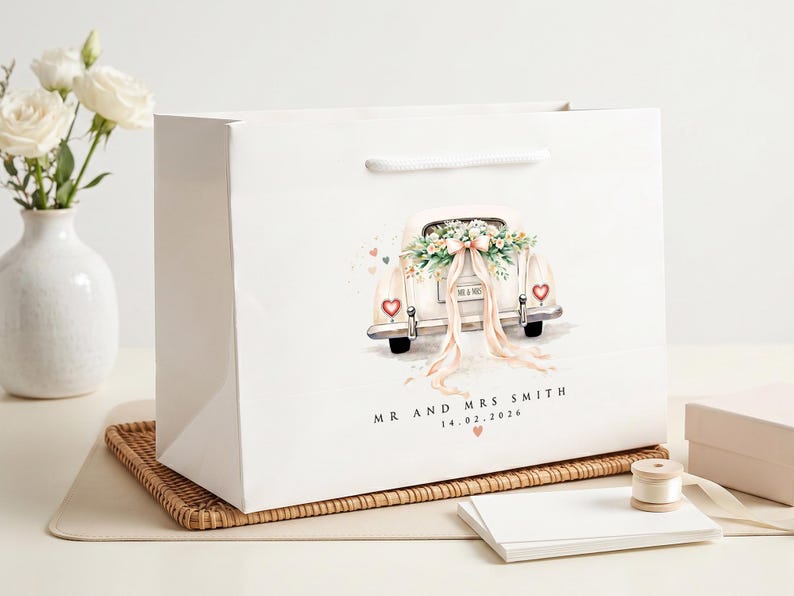 Personalisierte Hochzeitsgeschenktasche, Geschenktüte für das Brautpaar, Erinnerungstüte für den Hochzeitstag, Geschenktüte mit individuellem Namen Bild 5