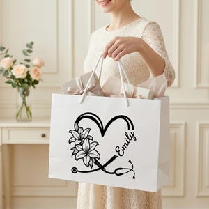 Krankenschwester Geschenktasche, personalisierte Stethoskop-Herzgeschenktasche für Krankenschwester-Abschluss, Krankenpflege-Studentengeschenk, kundenspezifische medizinische Danke-Tasche