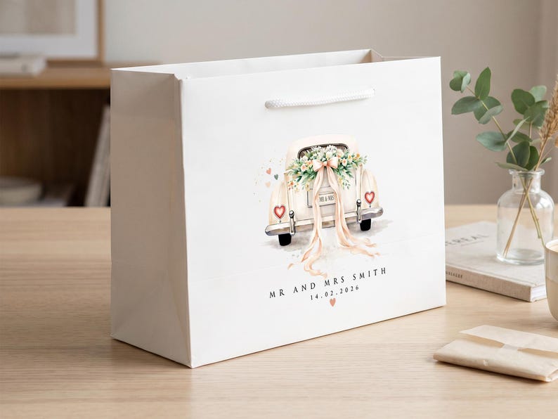Personalisierte Hochzeitsgeschenktasche, Geschenktüte für das Brautpaar, Erinnerungstüte für den Hochzeitstag, Geschenktüte mit individuellem Namen Bild 6