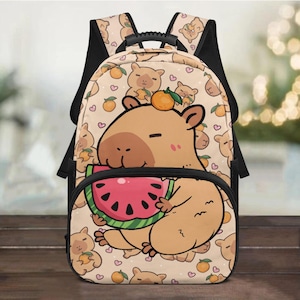 Bonita mochila con temática de carpincho / Mochila con diseño de dibujos animados / Regalo ideal para amantes de los carpinchos / Mochila de viaje diaria / Mochilas de animales