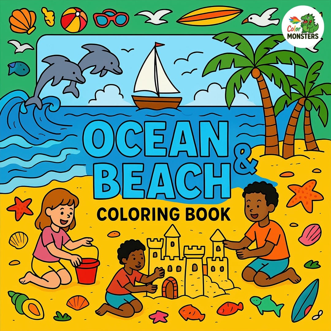 Ocean & Beach Coloring Book: Seaside Activity Sheets for K-5 (PDF ...