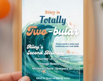 Surf Birthday Invitation: Two-bular Ocean Theme, Editable Canva Template (Digital Download)