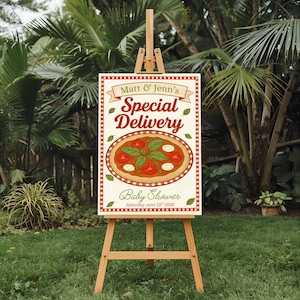 Special Delivery Baby Shower Welcome Sign | Canva Template | Jack and Jill Pizzeria Themed Baby shower | Instant Download