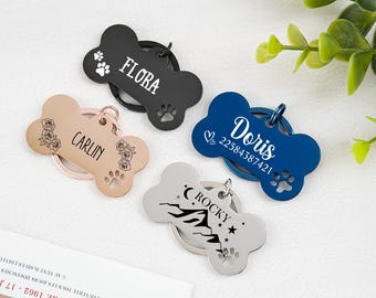 Bonita placa de identificación personalizada para perro, placa de identificación de hueso personalizada, placa de identificación personalizada, placa de identificación de acero inoxidable personalizada, placa de identificación para collar de perro.