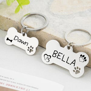 Cute Dog Tag Personalized for Dog, Custom Bone Dog Tags, Dog Name Tags, Customized Stainless Steel Pet ID Tag, Custom Bone Dog Tags