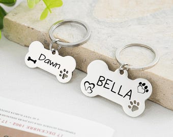 Cute Dog Tag Personalized for Dog, Custom Bone Dog Tags, Dog Name Tags, Customized Stainless Steel Pet ID Tag, Custom Bone Dog Tags