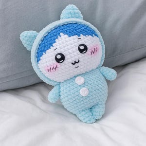 PDF Crochet Pattern – Cute Blue Plushie Doll – Beginner Friendly Amigurumi Tutorial – Instant Download