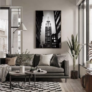 Black and White Empire State Building Wall Art | Modern Cityscape Print | New York Skyline Photography | Urban Living Room Decor.