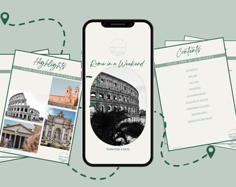 Digital Rome Travel Itinerary | 2 Days | Instant Download | Fully Editable Canva Templates | Mobile Travel Planner