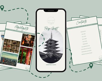 Digital Tokyo Travel Itinerary | 4 Days | Instant Download | Fully Editable Canva Templates | Mobile Travel Planner