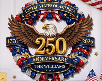 Letrero personalizado del 250 aniversario de Estados Unidos, Fuerza forjada a través del tiempo, Decoración personalizada con el nombre de la familia Patriot