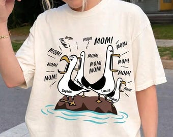 Camiseta de mamá con diseño de gaviota, camiseta personalizada con colores cómodos, regalo divertido para el Día de la Madre.