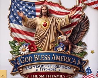 Letrero personalizado para puerta del 250 aniversario de Estados Unidos, "Dios bendiga a Estados Unidos", decoración personalizada con el nombre de la familia Patriot.