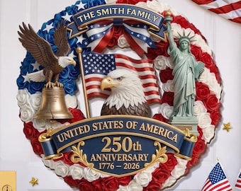 Personalized America 250th Anniversary Wood Wreah, Born Free Living Proud Sign, Custom Patriot Family Door Hanger